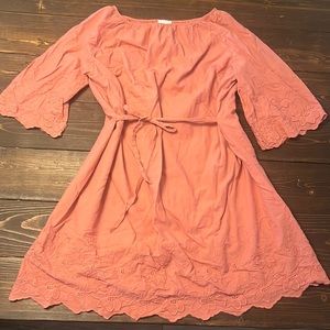 Solid Pink Isabel Maternity Dress with embroidered floral details